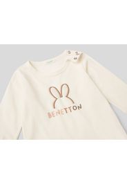 Benetton, T-shirt Aus Warmer Bio-baumwolle, taglia , Cremeweiss, Kinder