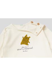 Benetton, T-shirt Aus Warmer Bio-baumwolle Mit Aufnäher, taglia , Cremeweiss, Kinder