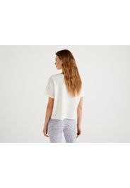 Benetton, Schlümpfe T-shirt Aus Langfaseriger Baumwolle, taglia L, Cremeweiss, Damen