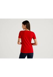 Benetton, T-shirt Aus Langfaseriger Baumwolle, taglia L, Rot, Damen