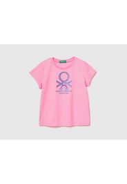 Benetton, T-shirt Aus Bio-baumwolle Mit Print, taglia 82, Pink, female