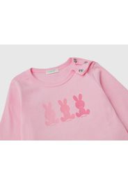 Benetton, T-shirt Aus 100% Bio-baumwolle Mit Langen Ärmeln, taglia 50, Pink, unisex