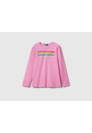 Benetton, T-shirt Mit Langen Ärmeln Und Glitzerprint, taglia 2XL, Pink, female