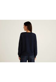 Benetton, Sweatshirt Mit Rundausschnitt Und Raglanärmeln, taglia L, Dunkelblau, Damen