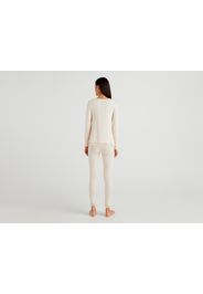 Benetton, Pyjama Mit Spitze In Einer Mischung Aus Modal®, taglia L, Cremeweiss, Damen