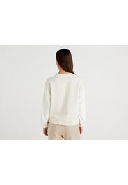 Benetton, Pullover Mit Schaf-design Und Ärmeln Aus Fellimitat, taglia L, Weiss, Damen