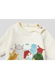 Benetton, Sweatshirt Mit Aquarell-print, taglia , Cremeweiss, Kinder