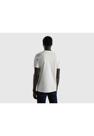 Benetton, T-shirt Aus Langfaser-baumwolle Mit Druck, taglia XXL, Cremeweiss, male