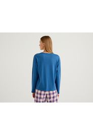 Benetton, Fließendes Shirt Mit Stickerei, taglia L, Blau, Damen