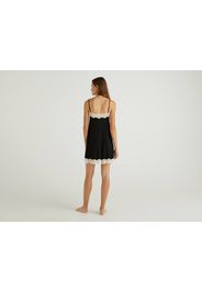 Benetton, Fließendes Unterkleid Mit Spitze, taglia L, Schwarz, Damen