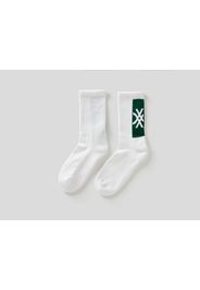 Benetton, Socken In Einer Stretchigen Baumwollmischung Mit Logo, taglia 42-46, Grün, Herren