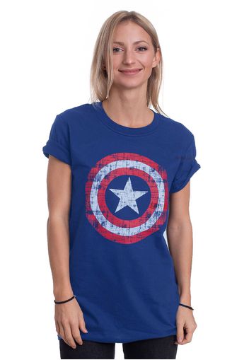 Captain America - Cracked Shield Navy - - T-Shirts