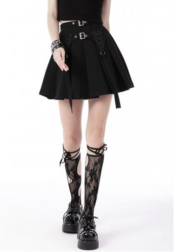 Dark In Love - Black Punk Rock Double Buckle Pleated Black - Röcke