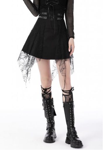 Dark In Love - Punk Rock Cross Spider Net Mini Black - Röcke