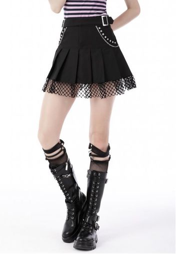 Dark In Love - Rock Girl Studded Pleated Net Mini Black - Röcke