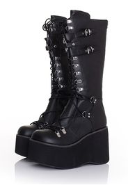 Demonia - Kera 200 Lace Up Knee High Black Vegan Leather - Stiefel