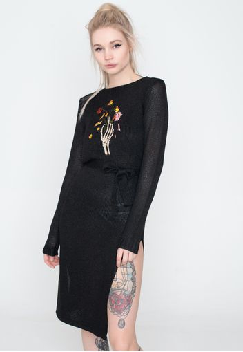 Jawbreaker - Dead Flowers Embroidered Knitted Midi Black - Kleider