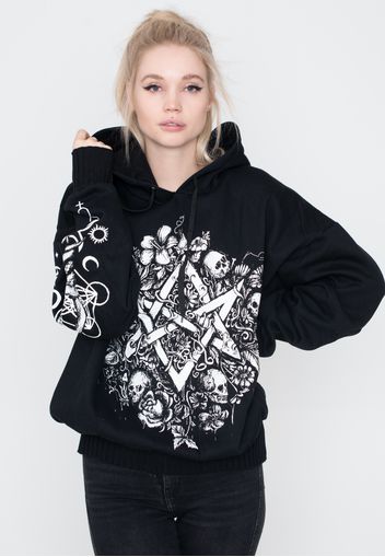 Jawbreaker - Floral Pentagram Printed Oversized Black - Hoodies