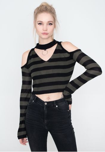 Jawbreaker - Khaki Stripe Cold Shoulder Green/Khaki - Tops