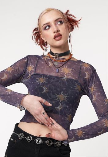 Minga London - Cosmos Purple Mesh Crop Black - Tops