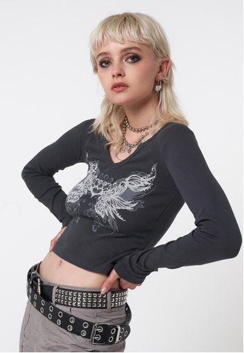 Minga London - Strass Heart Wings Crop Grey - Tops