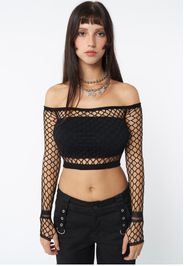 Minga London - Onyx Fishnet Mesh Crop Black - Tops