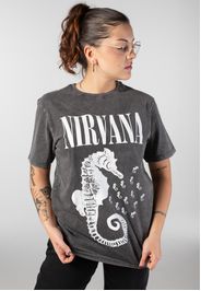 Nirvana - Seahorse Mono Logo Washed - T-Shirt - Grau - S - 100% Baumwolle