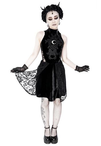 Restyle - High Neck Gothic Lace With A Crescent Black - Kleider