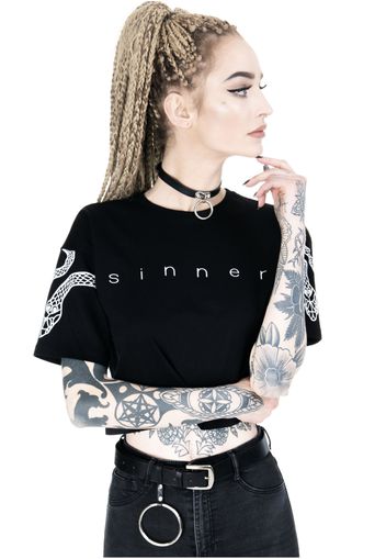 Restyle - Sinner Crop With Snakes Black/White - Tops