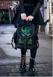 Restyle - Herbal With Fern And Crescent Black - Rucksack - Schwarz - Onesize - 100% Polyester,Samt