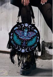 Restyle - Enchanted Forest Round With Moon Moth And Crystals Black - Tasche - Schwarz - Onesize - 100% Polyester,Samt