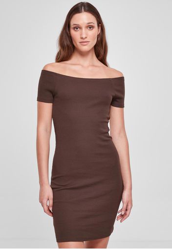 Urban Classics - Ladies Off Shoulder Rib Brown - Kleider