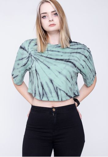 Urban Classics - Ladies Oversized Cropped Tie Dye Black/Ghost Green - - T-Shirts