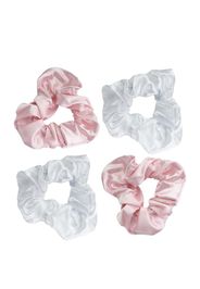 brushworks Pink and White Satin Scrunchies (Pack of 4)