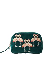 Elizabeth Scarlett Flamingo Emerald Velvet Cosmetics Bag