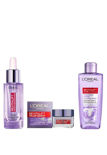 L'Oréal Paris Revitalift Filler Hyaluronic Serum, Day Cream and Micellar Water Bundle