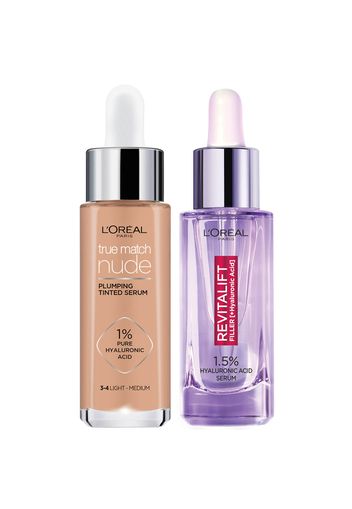 L'Oreal Paris Hyaluronic Acid Revitalift Filler Serum and True Match Tinted Serum Duo (Various Shades) - 10-12 Very Deep