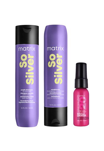 Matrix So Silver Shampoo, Conditioner and Miracle Creator 20 Travel Size Bundle for Blonde, Silver and Grey Hair (Worth £31.54)