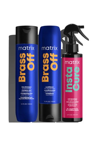 Matrix Brass off Shampoo, Conditioner and Miracle Creator Multi-Benefit Hair Spray Routine