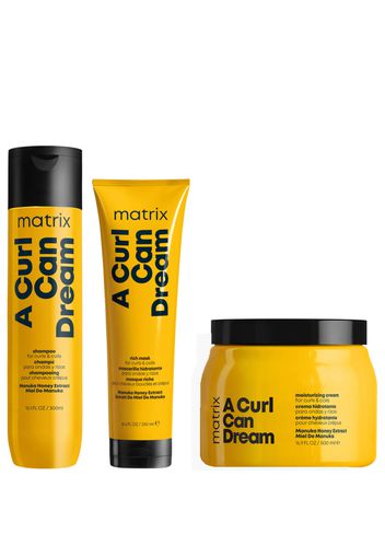 Matrix A Curl Can Dream Manuka Honey Infused Shampoo, Mask and Leave-in Cream Routine for Curls and Coils