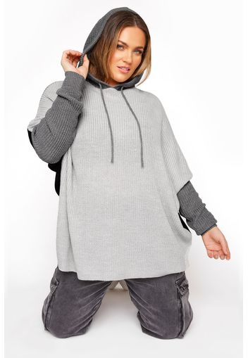 Große größen grauer colour block oversized strick hoodie 62-64