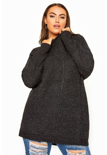 Große größen black marl oversized knitted jumper 50-52