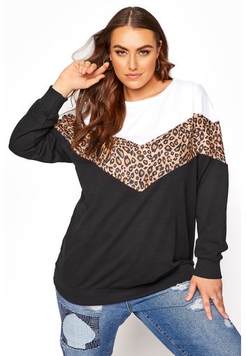 Große größen black animal print colourblock chevron sweatshirt 54-56