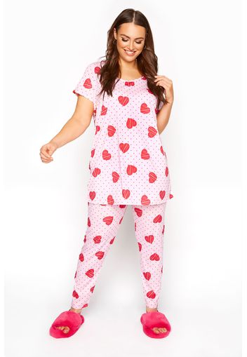 Pinkfarbenes pyjama set mit herzen & punkten