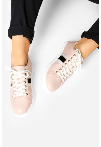 Vegane kunstleder sneaker mit streifen in extra breiter passform, rosa