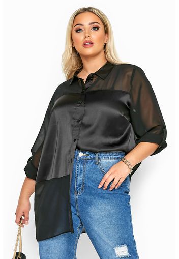 Große größen boyfriendhemd aus satin und chiffon  schwarz 62-64