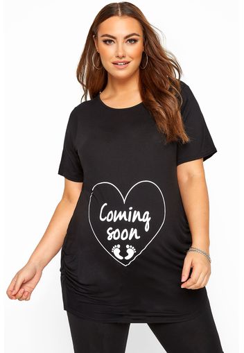 Bump it up maternity glitzertop mit "coming soon" aufdruck  schwarz