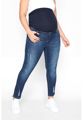 Bump it up blaue zerschlissene skinny jeans mit elastischem baucheinsatz