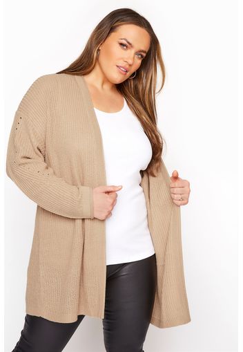 Große größen gestrickter pointelle cardigan, beige 42-44