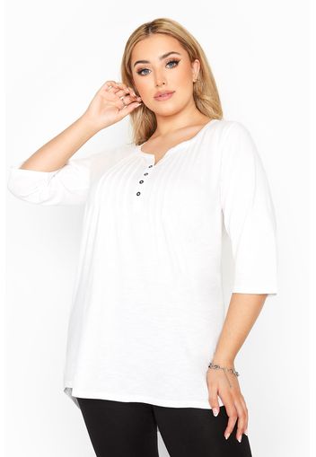 Große größen white pleated henley top 54-56